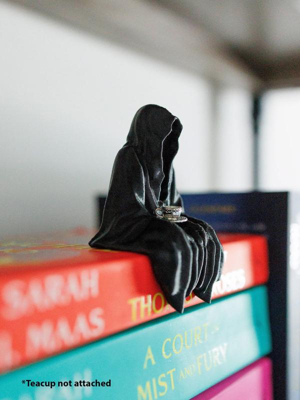 Grim Reaper Sitting Bookshelf Decor 3D Printed Death Figure Gift Bookish Merch Teacup - Perfect for Book Lovers