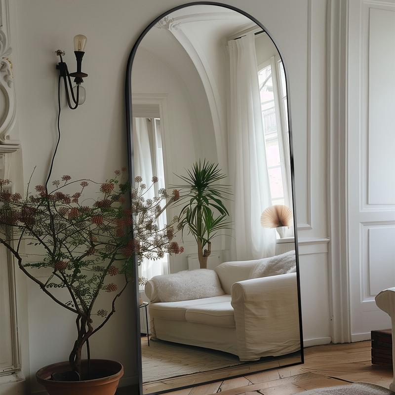 Floor Mirror, Oversized Full Length Mirror with Stand,Arched Full Body Mirror Standing Hanging Leaning against Wall,Body Mirror Aluminum Frame,Giant Mirror for Bedroom Cloakroom