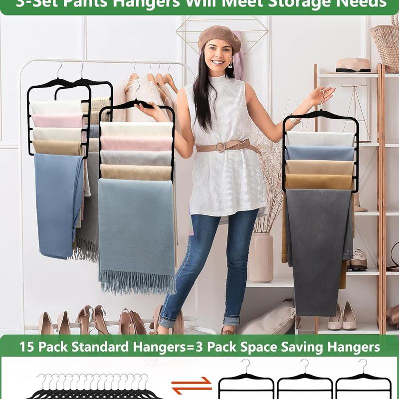 Pants Storage Hangers, 3 Counts set Soft & Durable Clothes Hanger, Space Saving Clothes Organizer for Wardrobe, Home Storage Organizer Supplies, Closet Organizers, Dorm Essentials