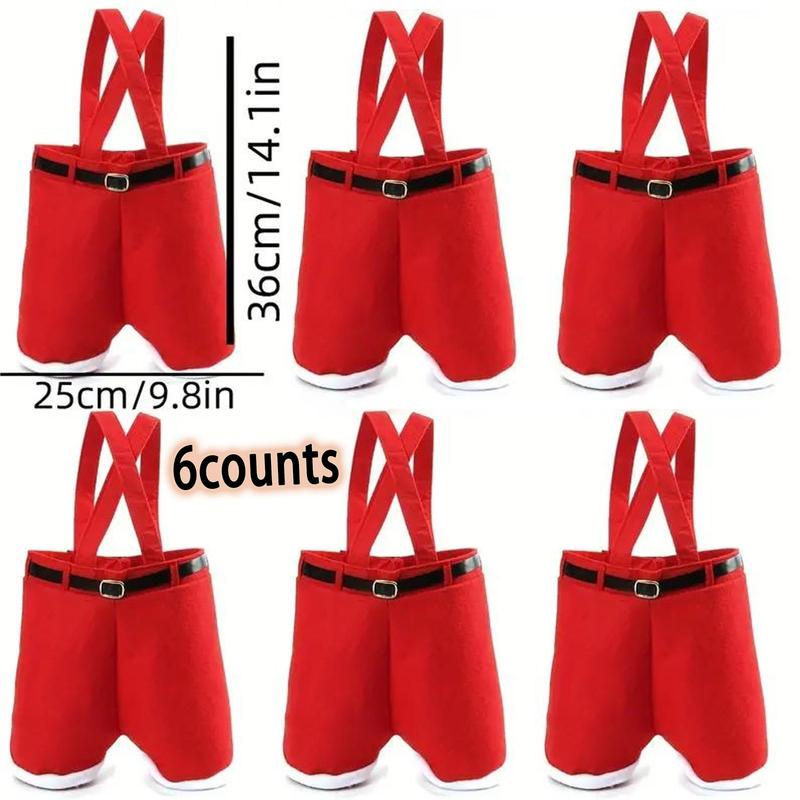 Festive Christmas Candy Bags, 6 Counts Santa Pants Style Big Size Polyester Candy Bag, Perfect for New Year and Christmas Gifts