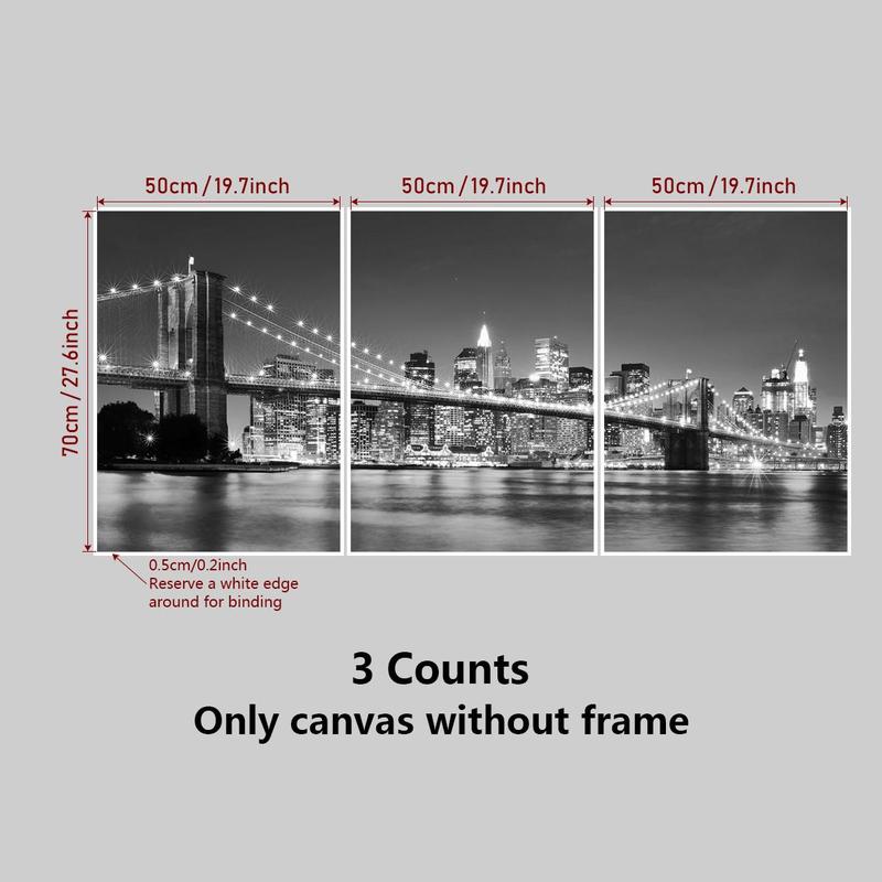 City Night Bridge Pattern Canvas Poster without Frame, 3 Counts set Architecture Themed Wall Art, Wall Decor for Home Living Room Bedroom Office