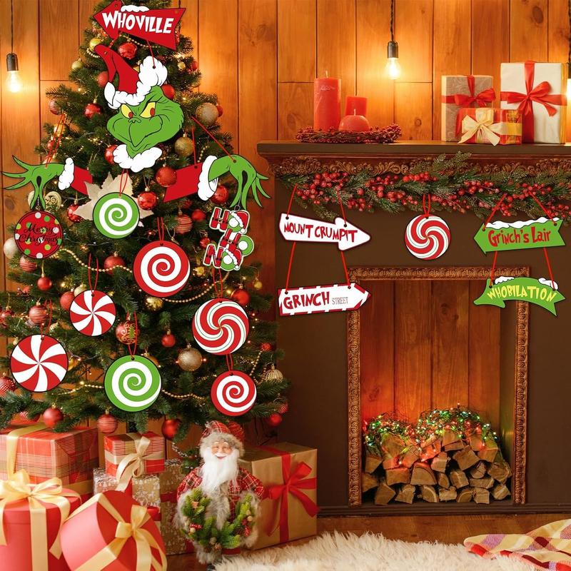 21pcs Christmas Hanging Ornaments - Paper Cards Christmas Thief Cutouts Hanging Decorations for Christmas Tree Party Supplies Home Door Wall Decor Gift