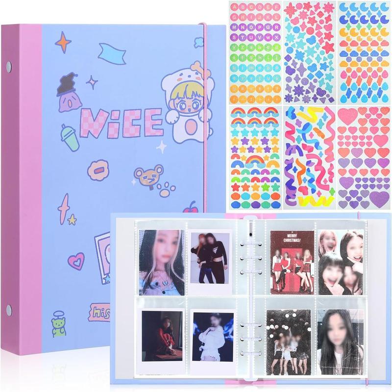 Kpop Photocard Binder Kpop Photocard Holder Book Sleeves with Kpop Photocard Korean Stickers, A5 Binder Photocard Album 6 Ring Photocard Binder Card Protectors Pages Decor Decor