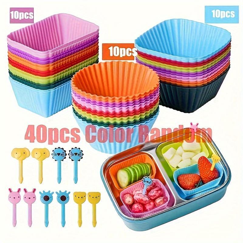 Silicone Muffin Cups & Fruit Forks without Lunch Box, 40pcs set Lunch Box Dividers, Durable, Reusable Baking Tools, Suitable for Home Party Camping Picnic, 2024 Kitchen Gadgets, Fall Decor