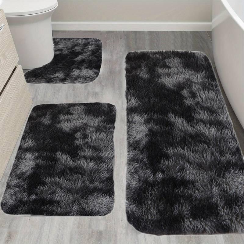 3 Pcs Bath Mat Set Toilet Mats Soft Plush Thick Bathroom Rugs Water Absorption Rubber Non Slip Mixed Color Printed