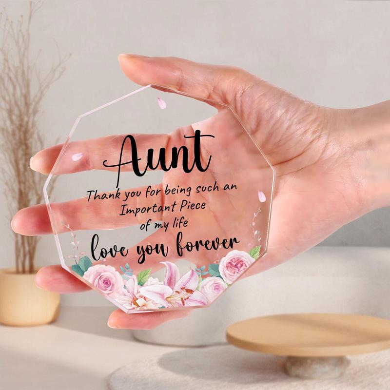 Acrylic Plaque, 1 Count Flower Pattern & Aunt Letter Acrylic Ornament, Creative Birthday Gift for Aunt Thanksgiving Home Decor