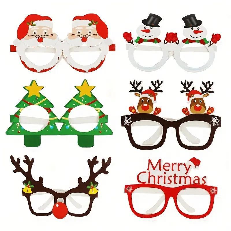 Christmas Themed Photo Props, 9 Counts set Santa Claus Christmas Tree Elk Paper Glasses Photo Frame, Photo Props for Home Party Festival