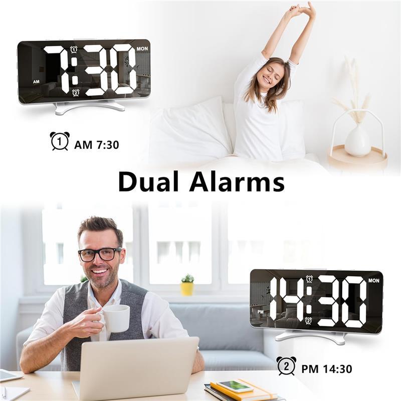 Alarm Clocks for Bedrooms, Slim LED Mirror Digital Alarm Desk Clock Large Display with Dim Mode, Dual USB Ports, 4 Level Brightness wall clock