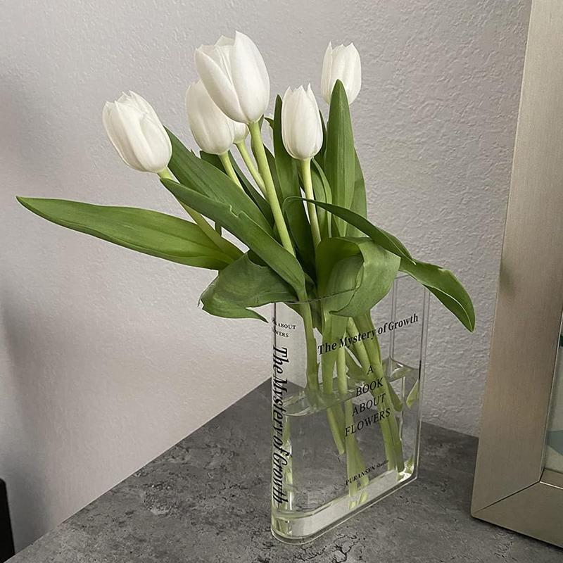 Clear Book Flowers Vase - Cute Bookshelf Decor; Unique Vase for Book Lovers, Artistic and Cultural Flavor Acrylic Vases for Home Office Decor, A Book About Flowers (Clear - B) Ornaments Ornaments