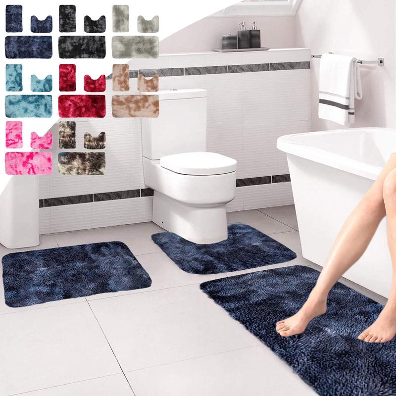 3 Pcs Bath Mat Set Toilet Mats Soft Plush Thick Bathroom Rugs Water Absorption Rubber Non Slip Mixed Color Printed