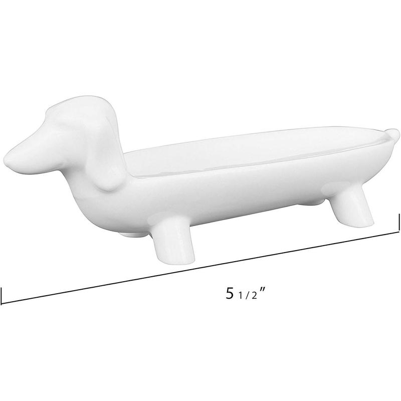 Dachshund Elongated White Ceramic Dog Dish Jewelry Organizers Display