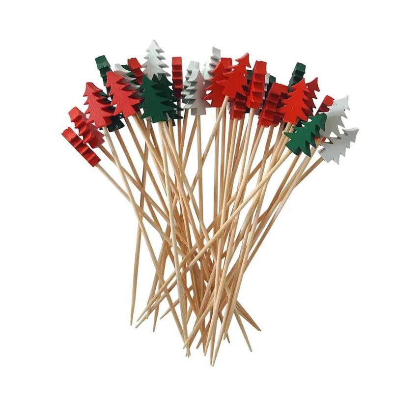 Christmas Tree Design Fruit Stick, 100pcs set Disposable Bamboo Toothpick, Multi-functional Bamboo Toothpick for Appetizers, Cupcakes, Party Decorations