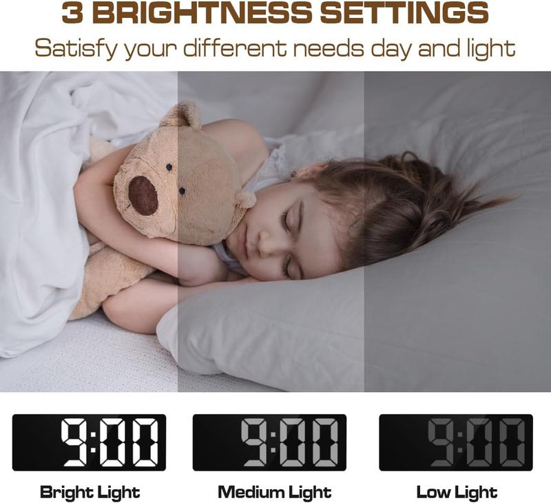 Digital  Clock, Mirror Surface Colorful LED  Clocks Large Display, Adjustable Brightness, Voice Control, Dual Power Supply, Snooze Model for Bedroom, Office, Black Case