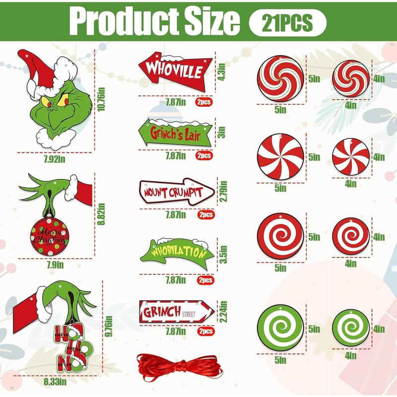 21pcs Christmas Hanging Ornaments - Paper Cards Christmas Thief Cutouts Hanging Decorations for Christmas Tree Party Supplies Home Door Wall Decor Gift