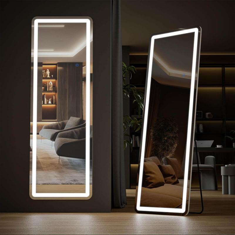 Futurelove Full Length Mirror LED Lighted Stand Mirror, Durable Mirror with Dimmable Brightness, No Assembly Required, Valentine's Day and Birthday Presents for Friend, Holiday Gift for Girl Women, 64