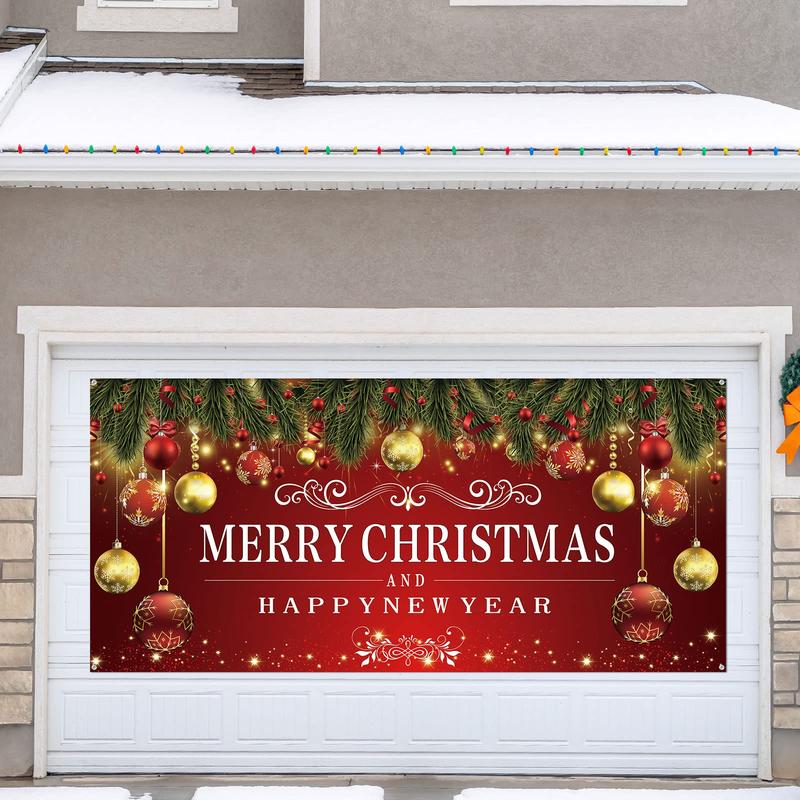 Christmas Holiday Garage Door Banner Decoration, 1 Count Christmas Decorative Banner, Large Backdrop for Home Party Decoration