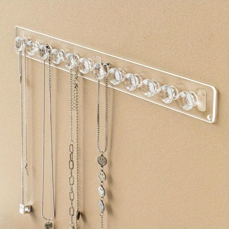 Acrylic 12 Hooks Hanging Rack, 1 Count Jewelry Hanging Storage Row Hook, Wall Mounted Jewelry Necklaces Bracelets Pendants Display Holder