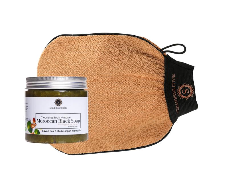 Moroccan Hammam Spa Set | With Moroccan Black Soap and Exfoliating Glove | Spa Gift