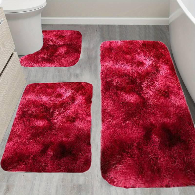 3 Pcs Bath Mat Set Toilet Mats Soft Plush Thick Bathroom Rugs Water Absorption Rubber Non Slip Mixed Color Printed