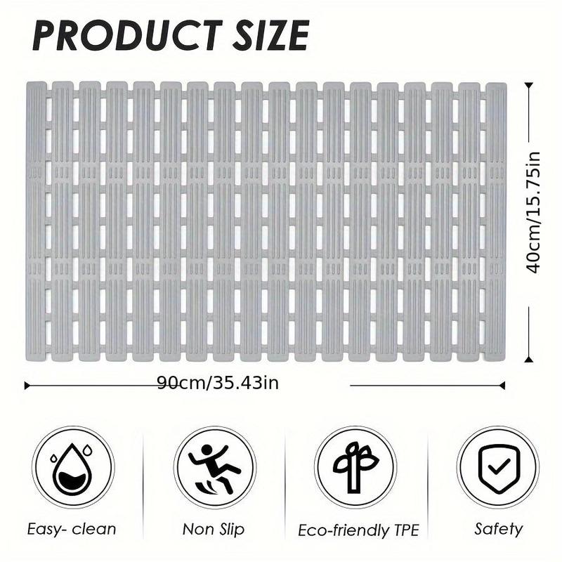 Non-slip Bathroom Mat, Hollow Out Mold Resistant Household Size Cuttable Shower Mat, Machine Washable Shower Rug for Bathroom Accessories