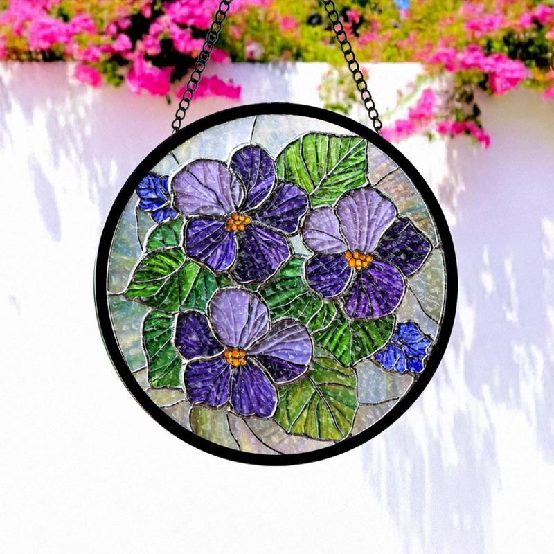 Birth Month Flower Stained Glass Suncatcher Window Hangings, Birth Flower Floral Home Decor Door Hanger Suncatchers Decor, Stained Glass Art