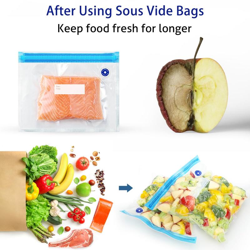 Sous Vide Bags 31pcs, (8.5*8.5 inch) 24pcs Vacuum Zipper Bags & 2pcs Sealing Clips & 5pcs Air Valve Storage Bags Organiser Compression