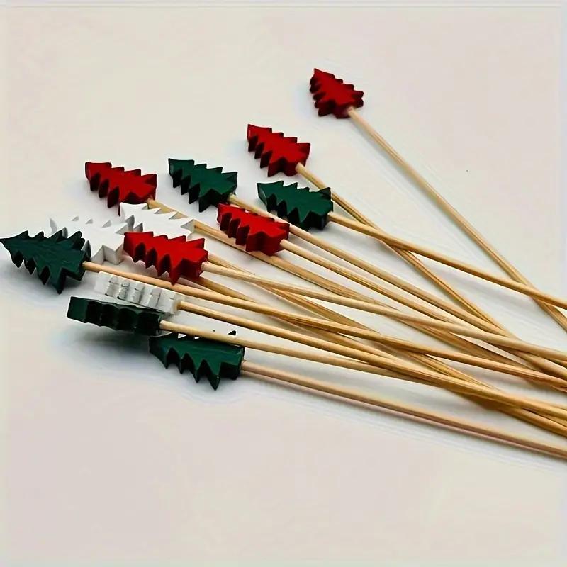 Christmas Tree Design Fruit Stick, 100pcs set Disposable Bamboo Toothpick, Multi-functional Bamboo Toothpick for Appetizers, Cupcakes, Party Decorations