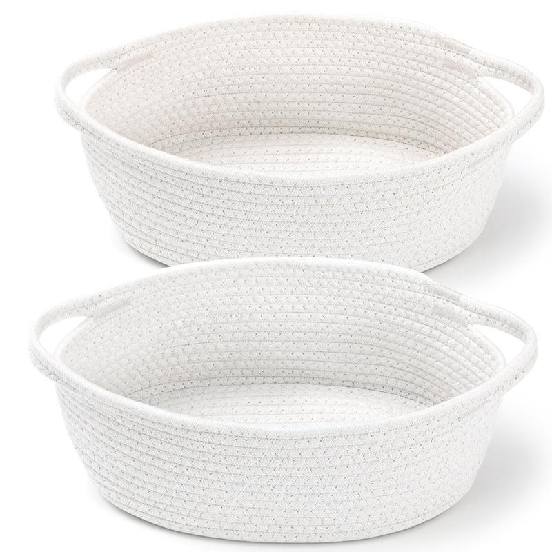 2 Pack Small Woven Basket with Gift Bags and Ribbons, Empty Decorative Gift Chest Box, Cute Baby Gift Basket for Nursery, Cotton Rope Room Shelf Storage Basket with Handles, All 12