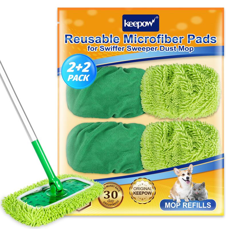 KEEPOW Reusable Flat Mop Microfiber Cotton Cloths for All 10 Inches Flat Mop 4 Packs (mop is not included)