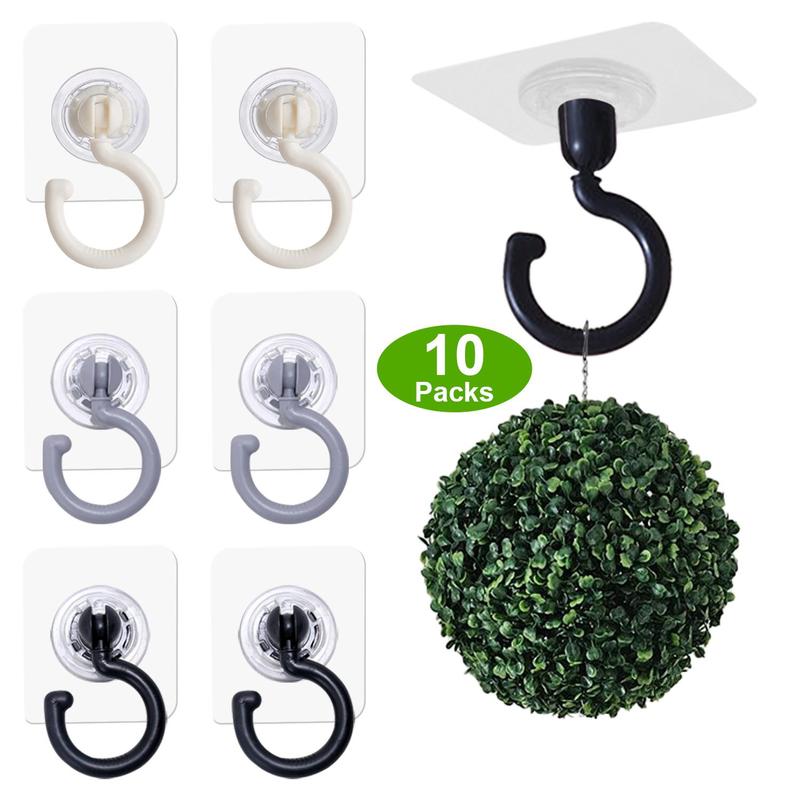 Ceiling Hook (10pcs), Multipurpose Self Adhesive No Drill Ceiling Hanging Hook, 360-degree Rotatable Hooks for Hanging Light Plants Lanterns Wind Chime