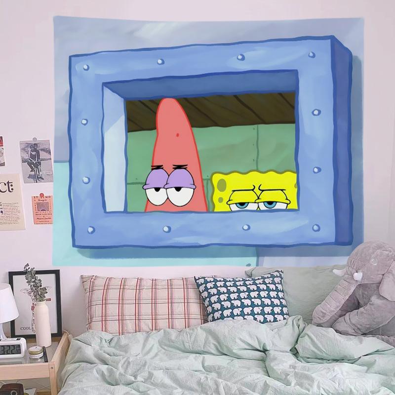 sponge baby Cartoon Back WallTapestry Wall Decoration BackgroundCloth Bedroom Dormitory RentalRoom Wall Tapestry. AnimeSquidward University DormitoryPrivate Room Man Cave FraternityWall Decoration Plastic Surgery