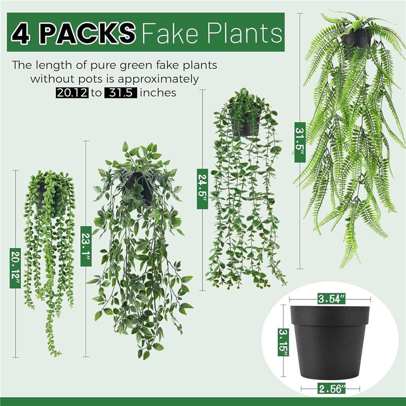 4 Pack Fake Hanging Plants Artificial Decor Faux Potted Greenery Hanging Plants Indoor for Room Home Shelf Outdoor Decor