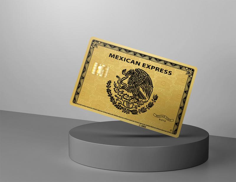 gold Mexican express with black eagle debit card sticker