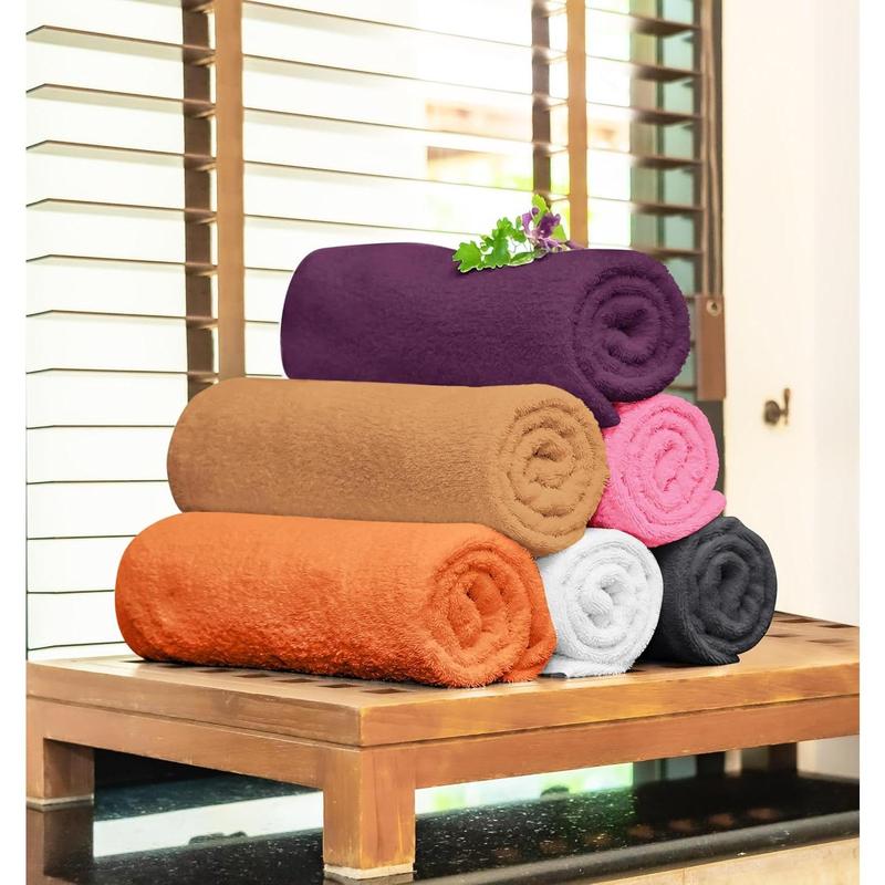 100% Cotton 6 Pack Bath Towel Set, Quick Dry, Super Absorbent, Light Weight, Soft, (27 x 54 Pack of 6) (27 x 54 6 Pack, Plum, Pink, Beige, Grey, White, Peach)