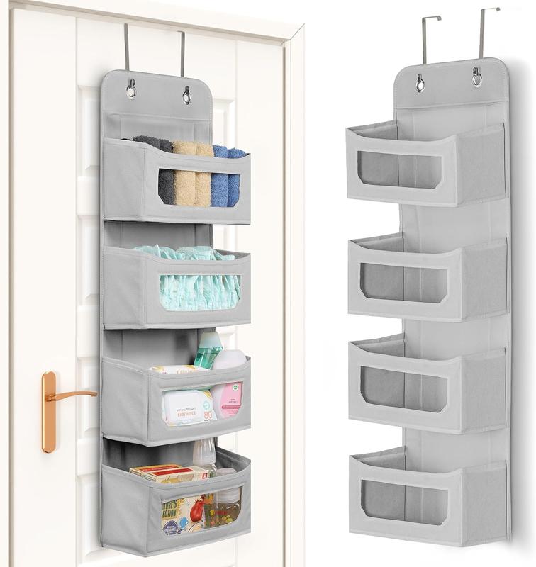 Over The Door Organizer 4 Shelf Hanging Closet Organizers and Storage Organizer for Closet, RV Baby Kids Closet Door Organizers for Storage, Nursery, Bedroom (Grey)