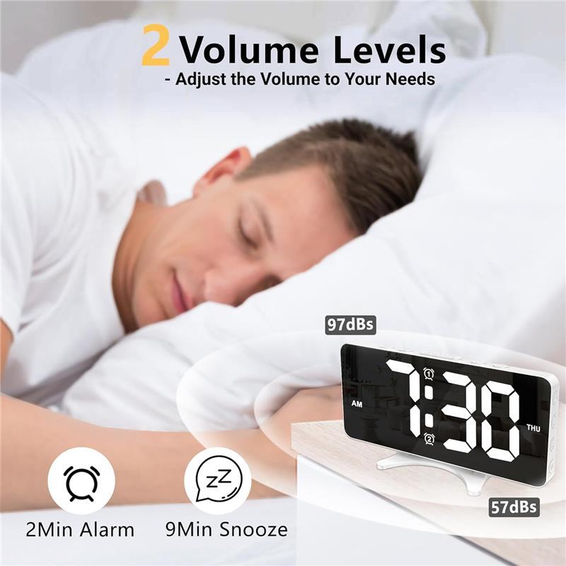 Alarm Clocks for Bedrooms, Slim LED Mirror Digital Alarm Desk Clock Large Display with Dim Mode, Dual USB Ports, 4 Level Brightness wall clock