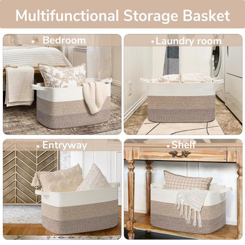 Storage Basket,  Blanket Basket for Living Room,  for Clothes, Rectangle Rope Baskets for Storage