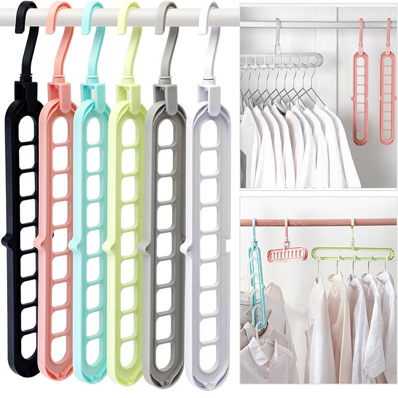 Multifunctional Wall Mounted Clothes Hanger, 6counts set Space Saving Clothes Hanger with 9 Holes, Clothes Organizer for Wardrobe, Home Organizer for Dresses, Jackets, Scarves, T-shirts