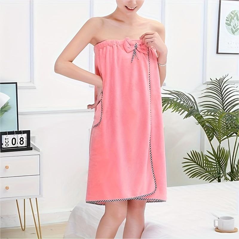 Shower cap and bathing suit 1pc Super Soft, Non-Shedding, Fade-Resistant Cute Bowknot Shower Wrap Robe for Women, Daily Use Bath Towel Wrap, Bathroom & Home Essential