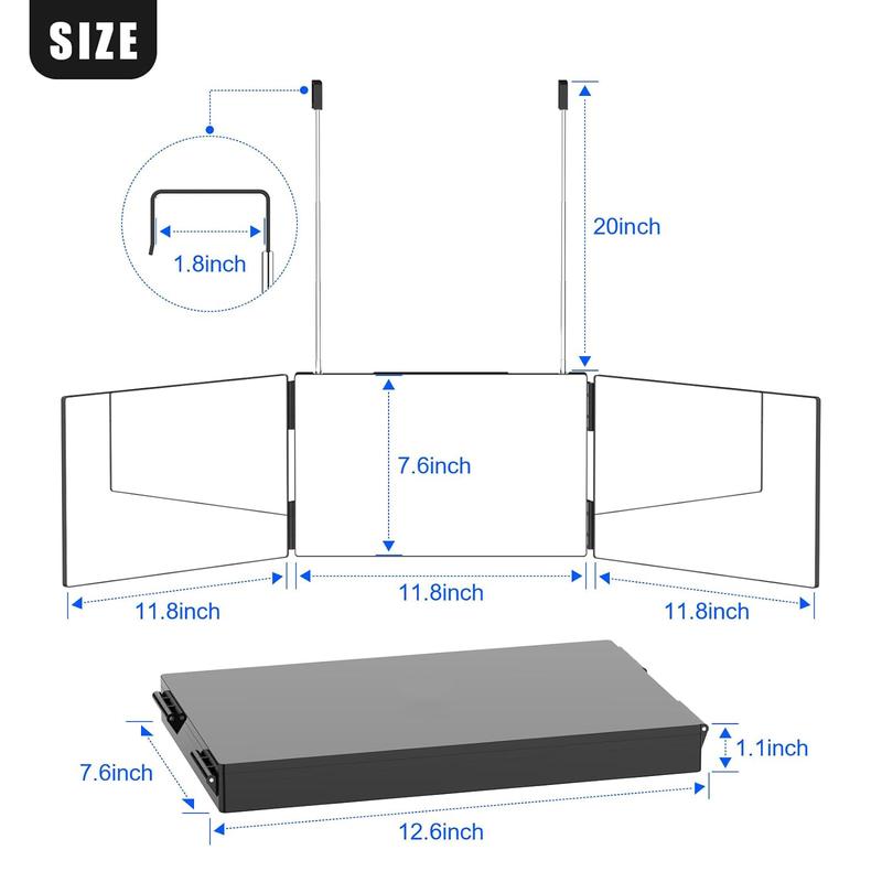 3 Way Mirror for Hair Cutting, Tri-fold Mirror for Shaver and Makeup, Height Adjustable with Two Hold Nails Self Haircut Mirror can as a Gift for Men or Women