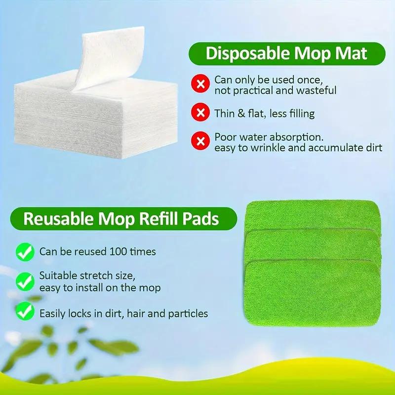 8 Pieces, Strong and Durable Green Mop Cloth - Reusable Replacement Mop Pad, High Absorbent, Dust Removal Mop Head Cover, Dry and Wet, Easy To Clean Floor Stains