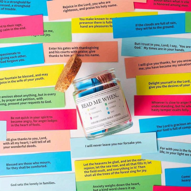 Bible Verse Emotional Quotes Jar Set, 1 Box Color Coded Inspirational Quotes for Emotional and Spiritual Growth, Perfect Christian Gift for Birthdays, Anniversaries