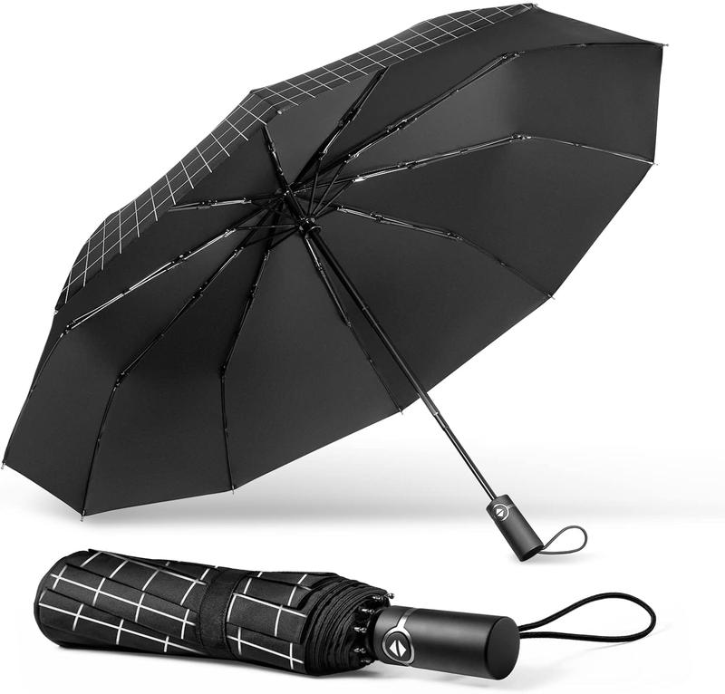 Large Windproof Umbrella, Wind Resistant Compact Travel Folding , Ladies Auto Open Close Strong Wind Proof Rain Proof with 10 Ribs golf umbrella collapsible for Men Women