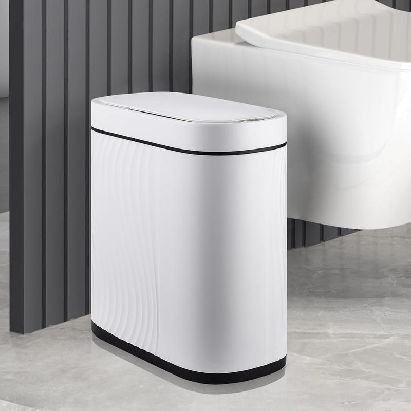 Bathroom Trash Cans with Lid 2 Gallon Automatic Trash Can, Small Motion Sensor Garbage Can, Slim Smart Trash Bin, Waterproof Plastic Garbage Bin for Bathroom, Bedroom, Living Room, Kitchen