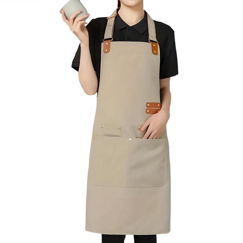 Canvas Apron with Pocket, 1 Count Waterproof Apron, Kitchen Apron, Household Apron for Cooking, Baking, Cleaning, Home Care Supplies