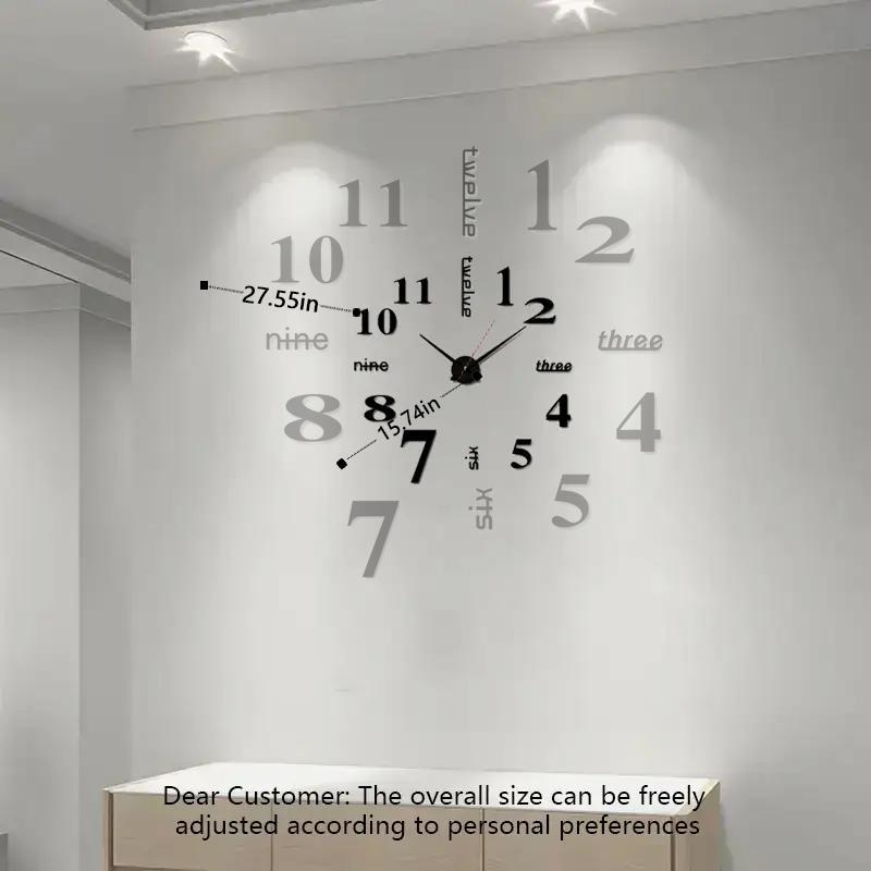 3D Clock Design Acrylic Wall Sticker, 1 Count Modern & Simple & Mute DIY Personalized Living Room Decoration Clock for Ramadan Decoration