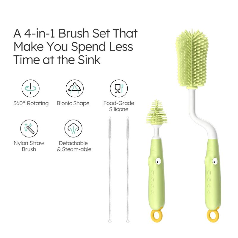 Mamazing Silicone Baby Bottle Brush and Straw Cleaner Brush Set, All-Round Cleaning Long Water Bottle Brushes, Reusable Silicone Cleaning Brush