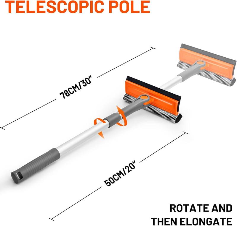 eazer Window Cleaning Squeegee Kit, 2-in-1 Rotatable Squeegee for Window Cleaning, Window Cleaner Tool, Window Washing Equipment Kit with Extension Pole (20''-30'') for Shower Windshield - 2 Head