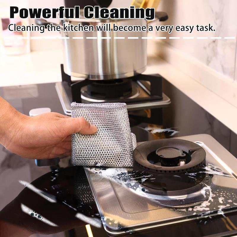 12 Pcs New Upgrade Steel Wire Dishcloth,Triple-Layer Steel Wire Cleaning Cloth,Powerful Cleaning Non-Scratch Wire Dishcloth R for Cookware, Sinks, Dishes, Stove Tops