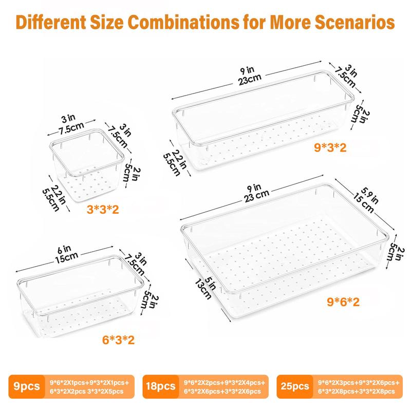 Clear Storage Box, Multifunctional Drawer Organizer Tray, Cosmetic Storage Box, Kitchen & Office Storage Box, Home Kitchen Storage Box